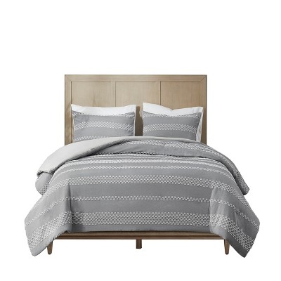Gracie Mills Robert 3-Piece Striped Clipped Jacquard Duvet Cover Set