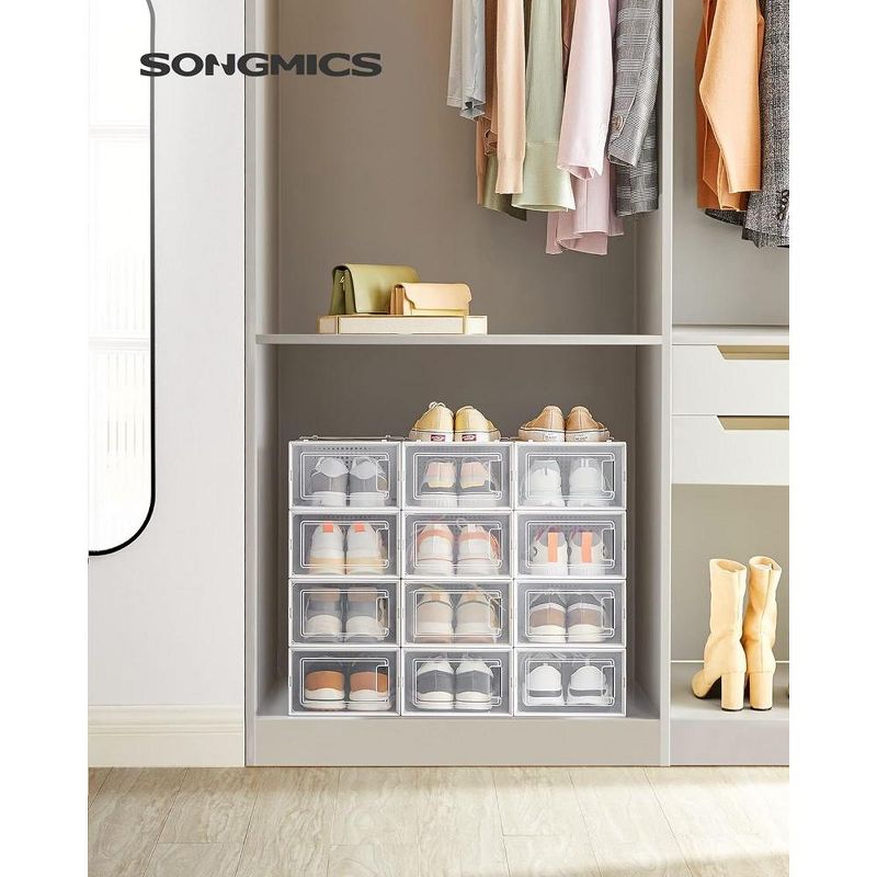 SONGMICS Shoe Boxes Clear Stackable Plastic Shoe Storage Boxes with Lids 12 Pack Shoe Organizers For Closet, 2 of 8
