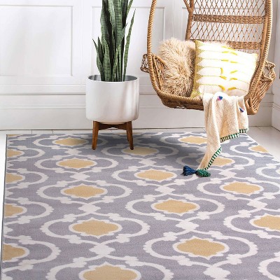 Gray and Yellow Moroccan Trellis 5' x 7' Synthetic Area Rug