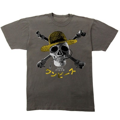 One Piece Live Action Straw Hat Jolly Roger Men’s Pepper Black Crew Neck Short Sleeve T-shirt
