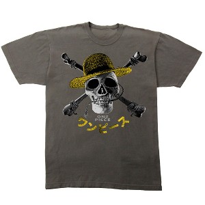 One Piece Live Action Straw Hat Jolly Roger Men’s Pepper Black Crew Neck Short Sleeve T-shirt - 1 of 3