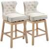 HOMCOM Upholstered Fabric Bar Height Bar Stools Set of 2, 180° Swivel Nailhead-Trim Pub Chairs, 30" Seat Height with Rubber Wood Legs, Cream - 4 of 4