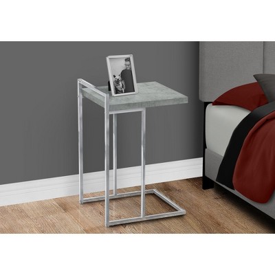 Vynxaria Contemporary C-Shaped Accent Table - Grey Laminate & Chrome Metal, 16" L x 18.25" W x 26.5" H