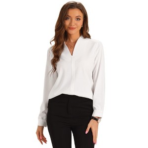 Allegra K Women's Work Business Office Long Sleeve V Neck Blouse - 1 of 4