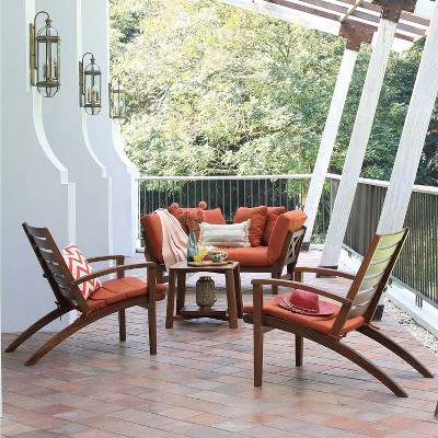 Westlake 4pc Wood Patio Conversation Set with Cushion - Red Brick - Cambrige Casual