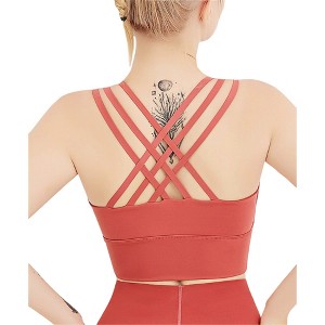 Anna-Kaci Active Women's Strappy Crisscross Back Padded Wirefree Yoga Activewear Sports Bras Top- Small,Red - 1 of 4
