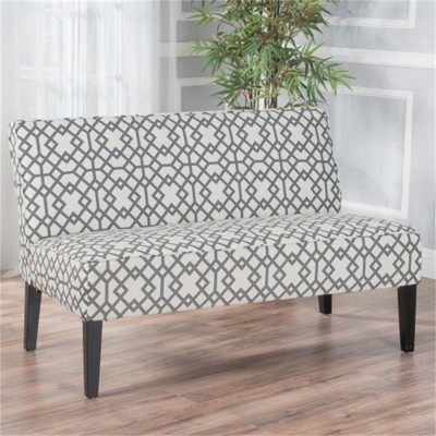 SKRAN Contemporary Loveseat for Living Room - Upholstered Fabric with Geometric Pattern and Birch Wood Frame, Grey