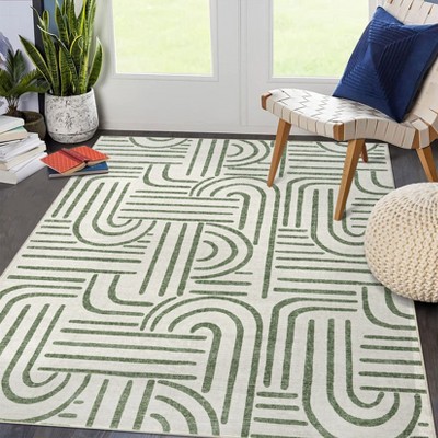 Modern Area Rug for Living Room, Vintage Low Pile Floor Rug with Non Slip Backing, Washable Stain Resistant Carpet for Dorm Office