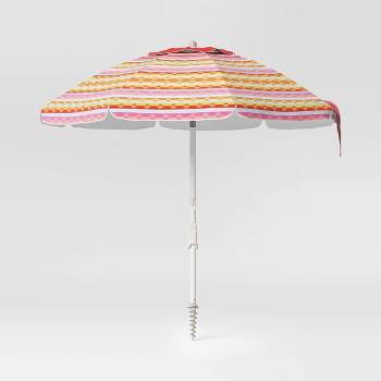 7'x7' Round Outdoor Patio Beach Umbrella Sun Belt Stripe Yellow - Sun Squad™