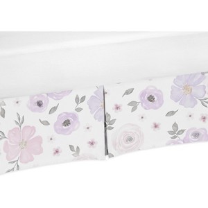 Sweet Jojo Designs Girl Baby Crib Bed Skirt Watercolor Floral Purple Pink and Grey - 1 of 3