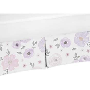 Sweet Jojo Designs Girl Baby Crib Bed Skirt Watercolor Floral Purple Pink and Grey