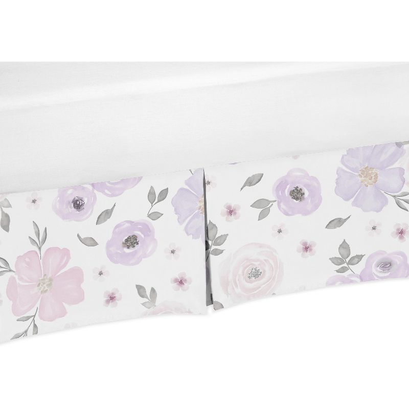 Sweet Jojo Designs Girl Baby Crib Bed Skirt Watercolor Floral Purple Pink and Grey, 1 of 5