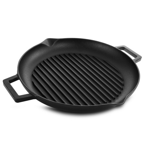General Store Addlestone 14 inch Pre-Seasoned Cast Iron Grill Pan with Foldable Wooden Handle