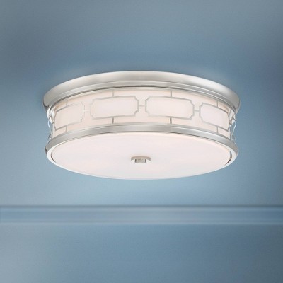 Polished Nickel LED Drum Ceiling Light with Etched Glass