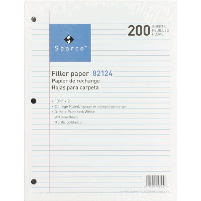 Sparco Filler Paper College Ruled 16lb. 10-1/2"x8" 200/PK WE 82124