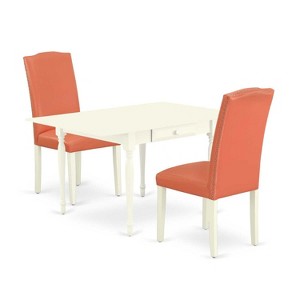 HomeStock 3-Piece Linen White Finish Solid Wood Top With Dropleaf Dining Table Set - 1 of 4