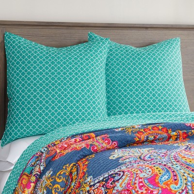 Teal and White Cotton Euro Sham Set