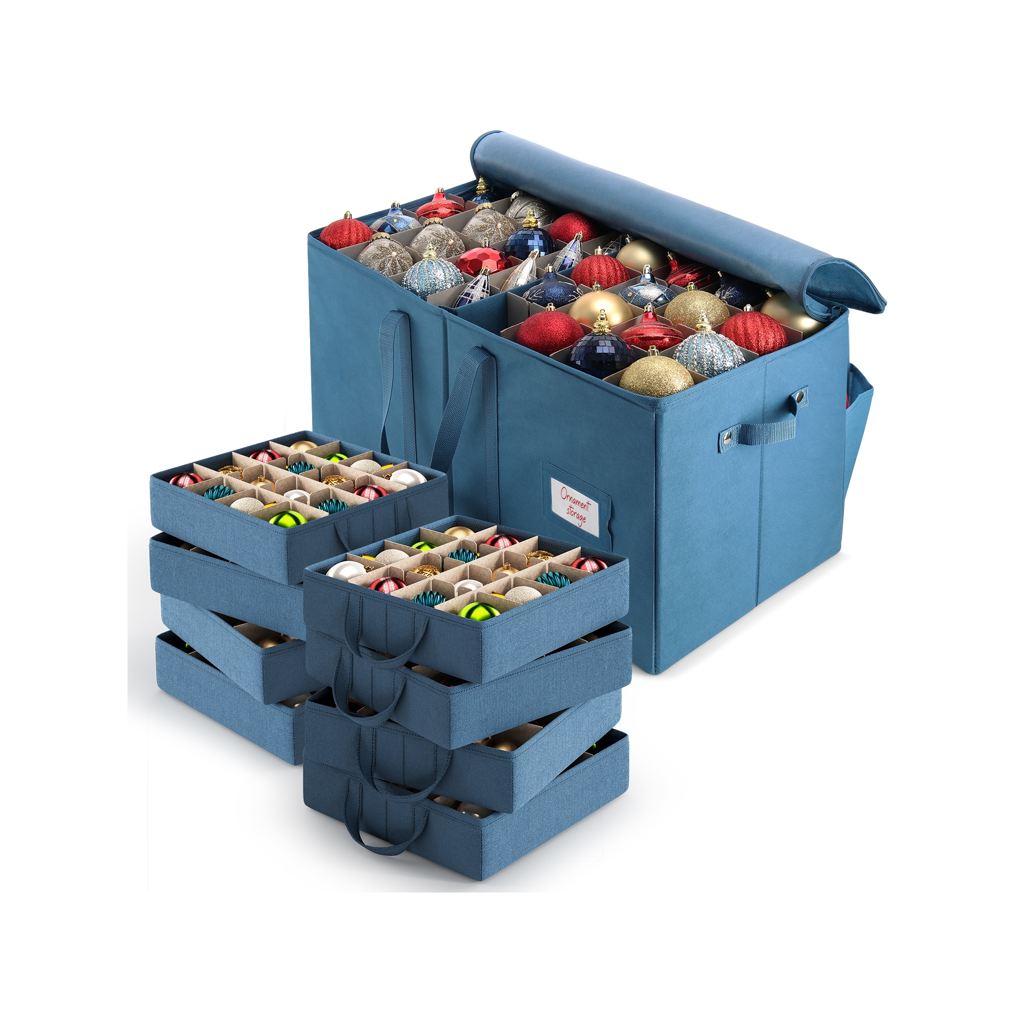 Hearth & Harbor Christmas Ornament Storage Box With 8 Inner Trays, Non-Woven Ornament Storage Container For 128 Holiday Ornaments or Decorations