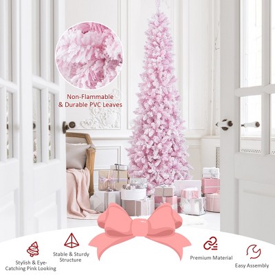 7ft Pink Snow Flocked Pre-Lit Pencil Christmas Tree with LED Lights