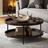 Elm Lane Taos Modern Industrial Minimalist Wood Round Coffee Table 36" Wide with Lower Shelf Dark Brown for Living Room Bedroom Bedside - 2 of 4