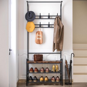 Entrance Cloakroom, 4-in-1 Entrance Shoe Tree, 3 Tier Storage Shelf With 8 Movable Hooks, Multifunctional Entrance Cabinet, Shoe Cabinet Entrance - 1 of 4