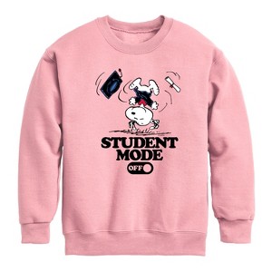 Boys' - Peanuts - Snoopy Flipping Student Mode Off Graphic Long Sleeve Fleece Sweatshirt - 1 of 4