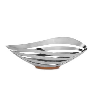 Nambe Pulse Bread & Fruit Bowl, Acacia Wood and Stainless Steel ,16.25" L x 8.5" W x 5.5" H - 1 of 4