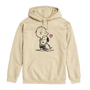 Men's - Peanuts - Snoopy Charlie Hug With Heart Graphic Fleece Pullover Hoodie - 1 of 4