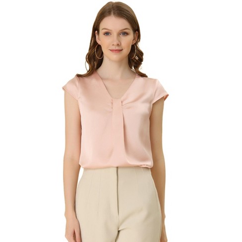 Allegra K Women's Tie Ruffle V Neck Puff Sleeve Casual Blouse Light Pink  Small : Target