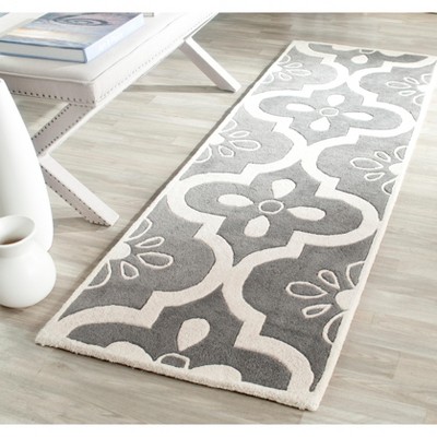 Hand-Tufted Dark Grey and Ivory Wool Runner Rug