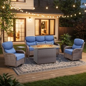 Buenhomino Patio Furniture Set with Fire Pit Table and Swivel Rocking Chairs, 5 Pieces Outdoor Wicker Furniture Set with 6'' Thickened Cushion - 1 of 4