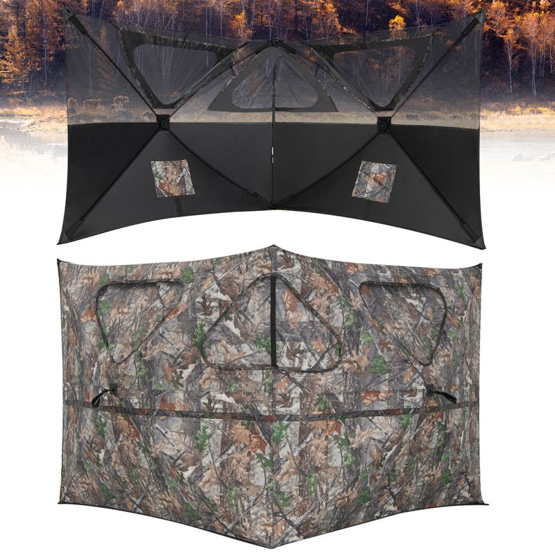 Costway Turkey Hunting Ground Blind 2-Panel Pop Up Fence with 3 Shoot Through Ports, 1 of 10