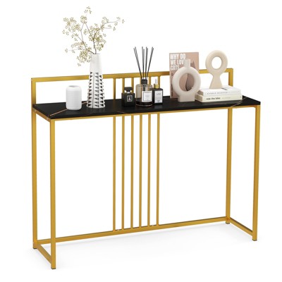 Costway 47" Long Entryway Table withBaffle Home Golden Metal Frame Foyer Table Faux Marble Black/White