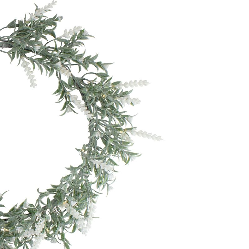 Northlight Pre-Lit Battery Operated White Lavender Spring Wreath- 16" - White LED Lights, 4 of 5