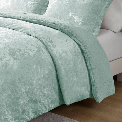 Intelligent Design Full/Queen Arabella Crushed Velvet Faux Shearling Reversible Comforter Set Aqua: Hypoallergenic Teen Bedding Set — фото 3