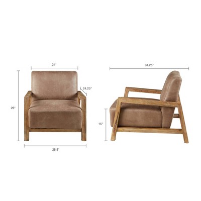 Taupe Faux Leather Accent Chair with Medium Wood Frame