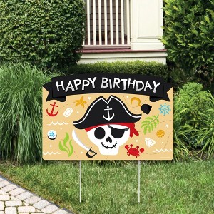 Big Dot of Happiness Pirate Ship Adventures - Skull Birthday Party Yard Sign Lawn Decorations - Happy Birthday Party Yardy Sign - 1 of 4
