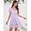 Coolmee Women's Ruffle Wrap Flowy Dress Puff Sleeve Flounce Short Sleeve A Line Mini Dress - 3 of 4