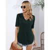Womens Lace Trim V Neck T-Shirt Mid Sleeve Curved Bottom Casual Blouse Summer - 2 of 4