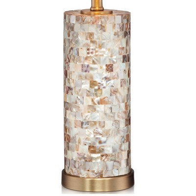 Margaret 23" Mother of Pearl Tile Table Lamp with Cream Linen Shade