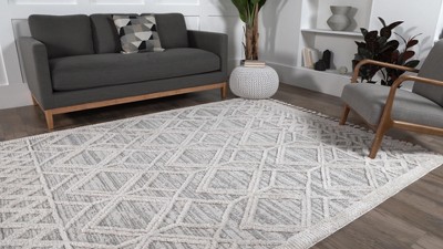 Grey Moroccan Lattice Tassel Runner Rug 2' x 6'
