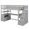 PAGED Full Size Loft Bed Wooden Bed Frame with Desk, Open Shelves, 2 Drawers and Storage Stairs for Bedroom - 3 of 4