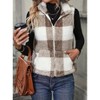 Women's Plaid Corduroy Vest with Stand Collar, Zip Front Sleeveless Jacket Vest for Fall Winter - 3 of 4