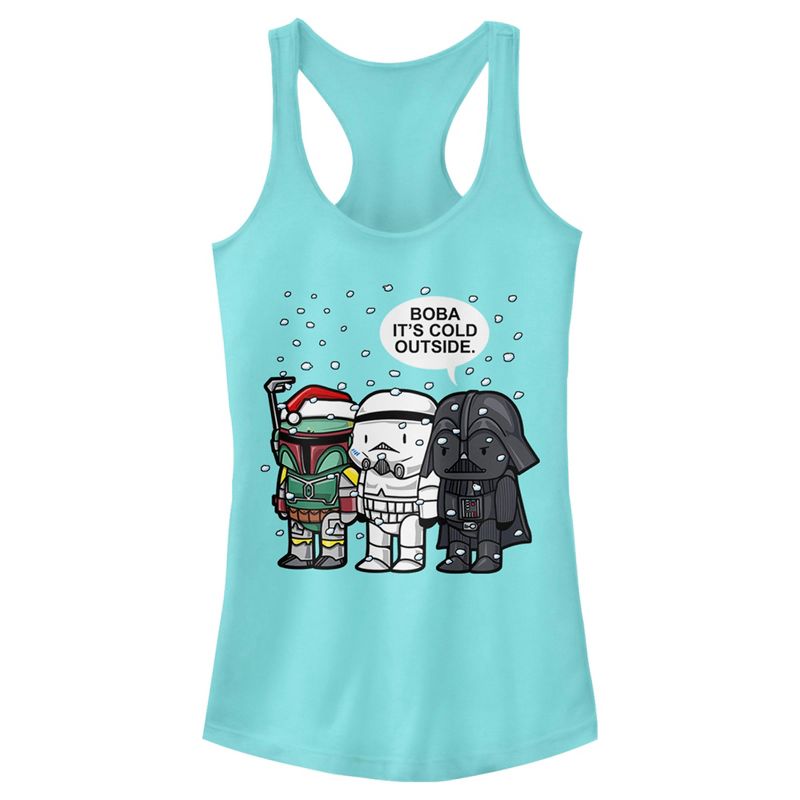 Juniors Womens Star Wars Christmas Boba It's Cold Outside Racerback Tank Top, 1 of 5