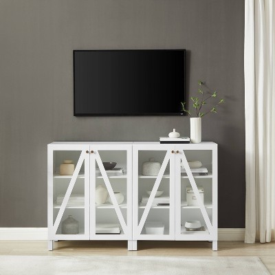 White 60" Media Sideboard Cabinet with Glass Doors and Shelves