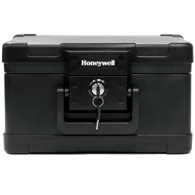 Honeywell LiteWeight Water/Fire Chest 1/2 Hr UL Fire Document: Portable Safe, Key Lock, 0.15 Cu Ft, Black, No Assembly Required