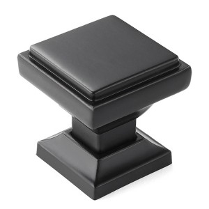 Cauldham Solid Kitchen Cabinet Knobs Pulls (1-1/8" Square) - Transitional Dresser Drawer/Door Hardware - Style S685 - Matte Black - 1 of 4