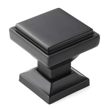 Cauldham Solid Kitchen Cabinet Knobs Pulls (1-1/8" Square) - Transitional Dresser Drawer/Door Hardware - Style S685 - Matte Black