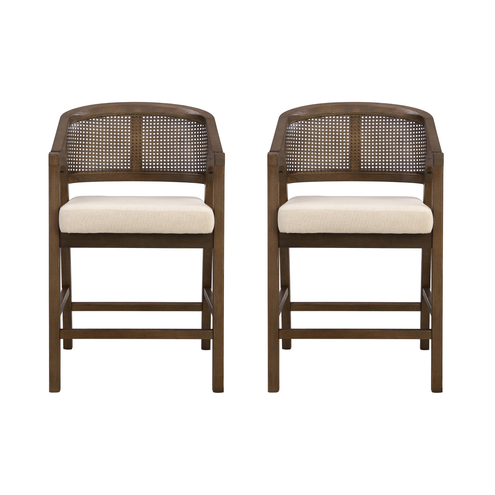 Set of 2 Cane Curved Back Counter Stools | Walnut/Beige | Christopher Knight Home