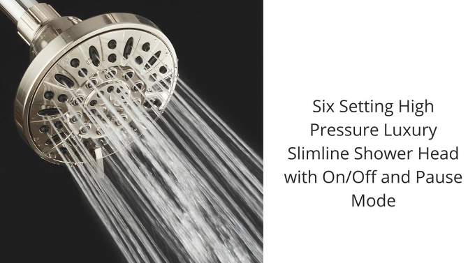 Six Setting High Pressure Luxury Slimline Shower Head with On/Off and Pause Mode - AquaDance, 2 of 8, play video